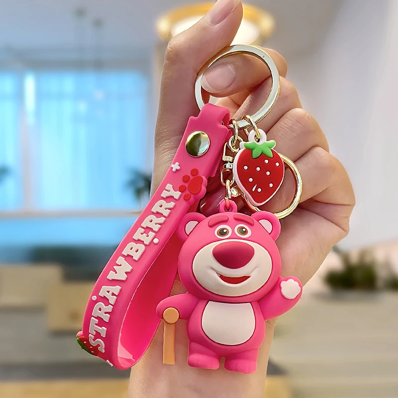 1Pc Anime Toy Story Strawberry Bear Lotso Keychain Figure Cosplay Bag Pendant Keyring Collectible Model Jewelry