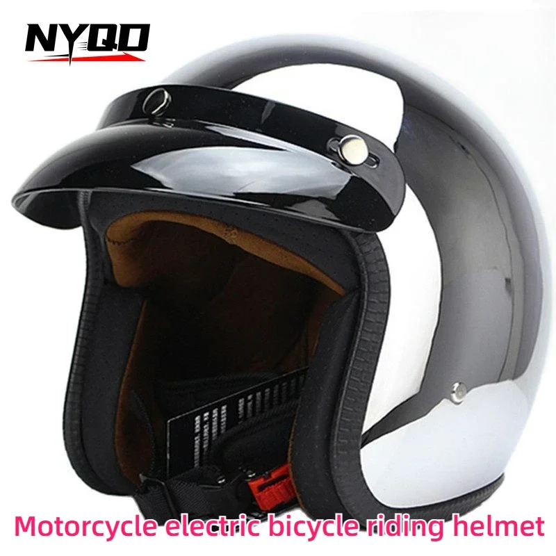 Retro Electric Motorcycle Helmet Mirror Electroplated Silver Personalized Cool Motorcycle Helmet Casco Moto