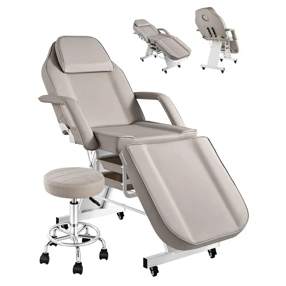

Tattoo Chair or Client with Rolling Stool and Wheels, Tattoo Bed Adjustable Beauty Sn Spa Table 360 Swiveal Beds or Esthetician