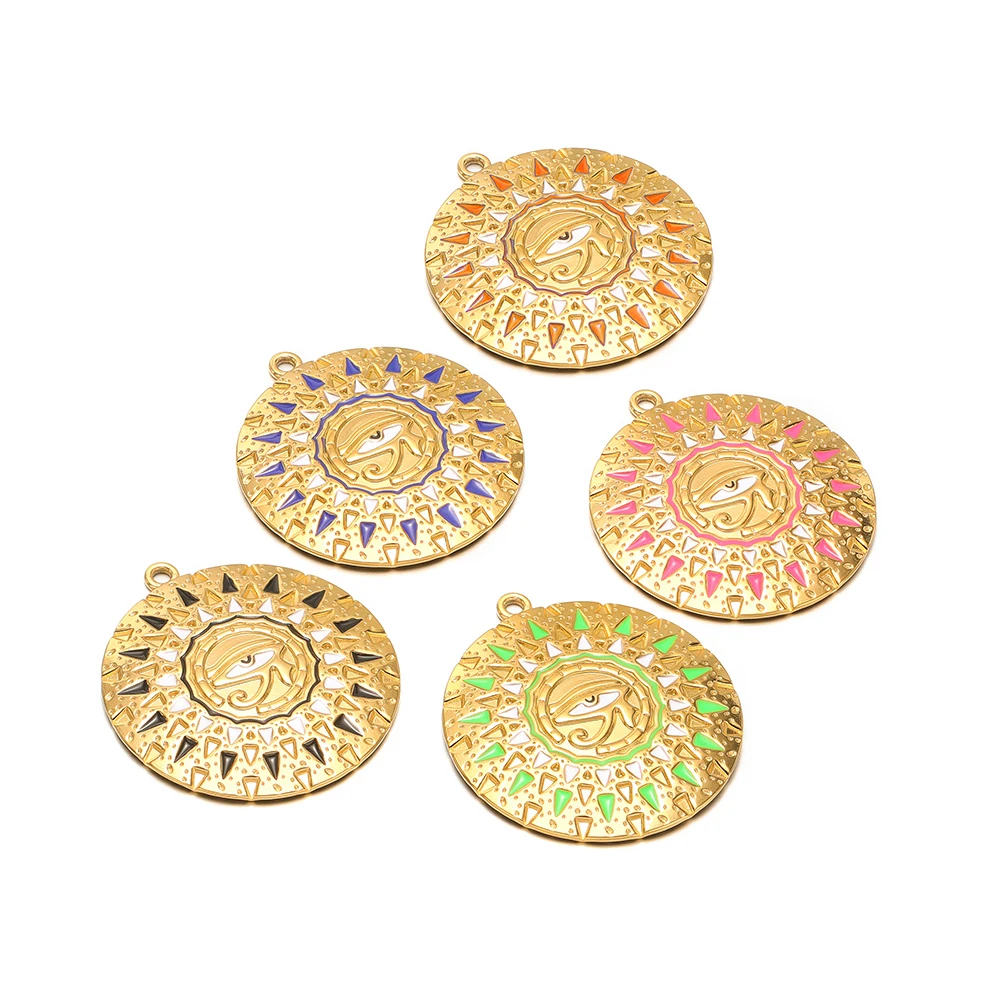 

2Pcs Stainless Steel Enamel Eye Pendants Round Gold Color Charms Bulk for DIY Bohemian Necklace Bracelet Jewelry Making Findings