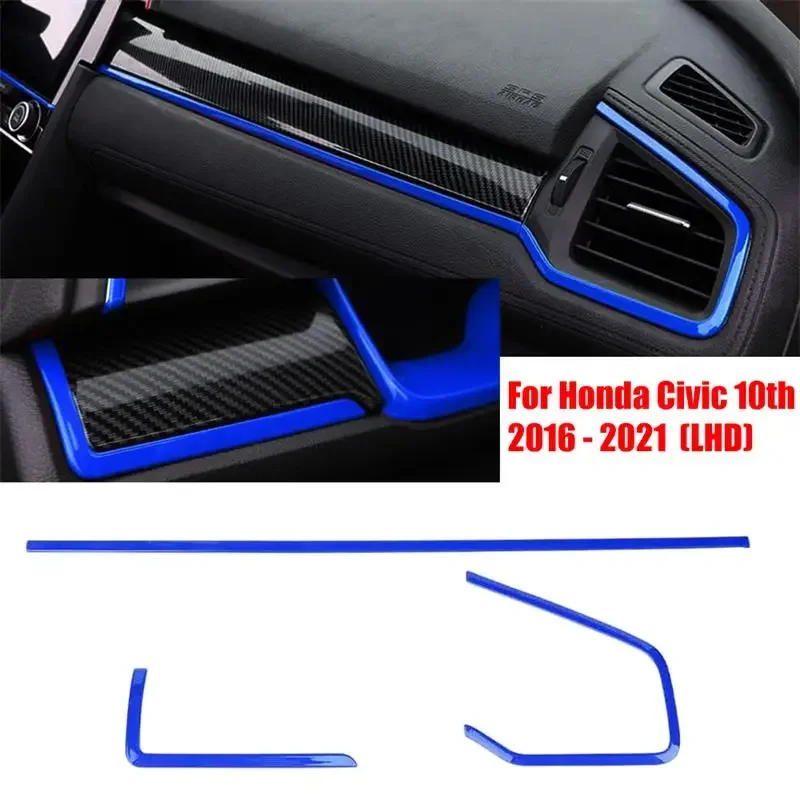 

3Pcs For Honda Civic 10th Gen 2016-2021 LHD RHD Console Center Dashboard Frame Strip Cover Trim Decor Car Interior Stickers ABS