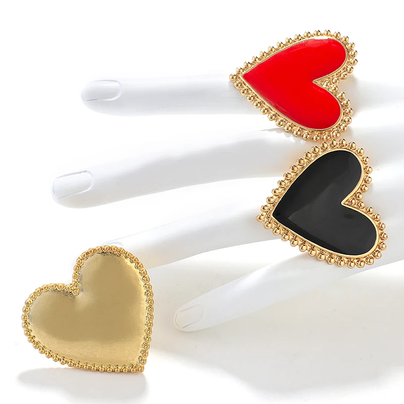 ALLYES Romantic Enamel Big Heart Rings for Women Valentine\'s Day Gifts Exaggerated Golden Adjustable Chunky Ring Couple Jewelry