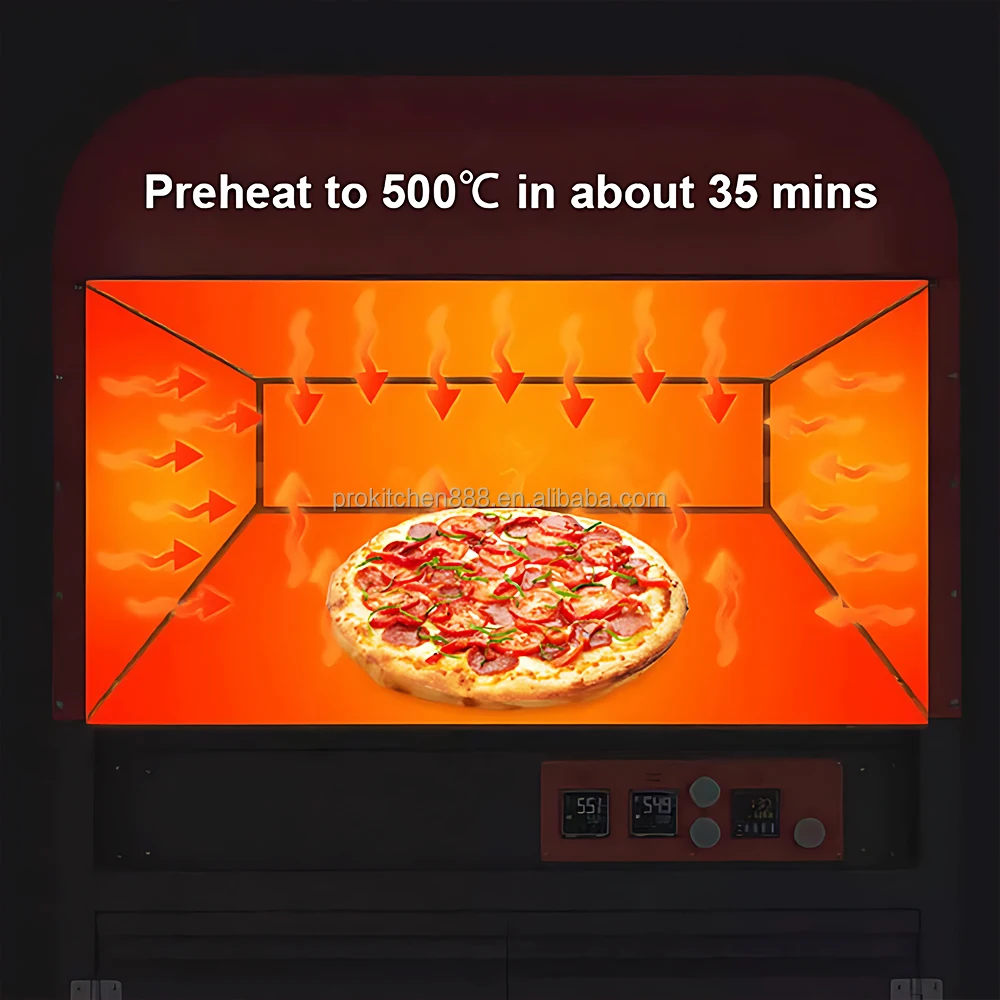 Commercial Industrial Pizza Oven 500 Degrees Single Deck Electric Pizza Kiln Oven With Cabinet
