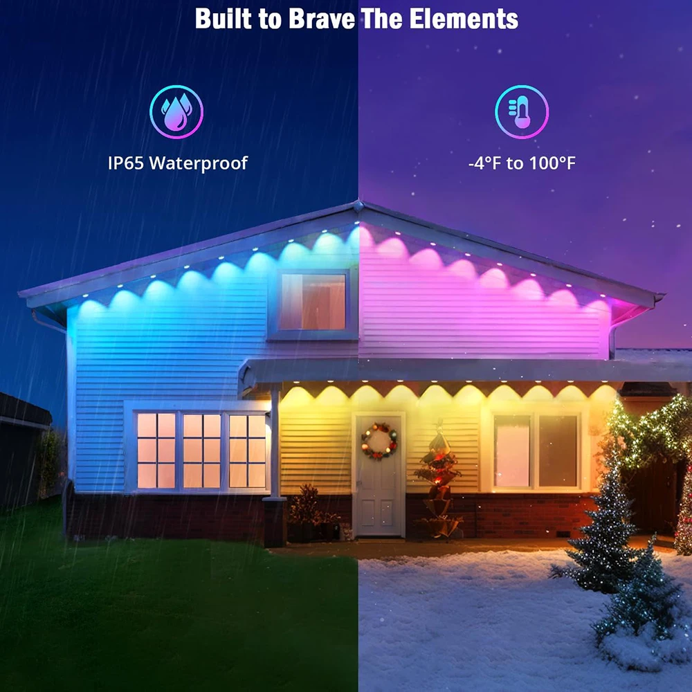 Outdoor Smart Bluetooth Eave Light, Multi-Function App Control, Eaves Lights, IP67 Waterproof, RGB, Garden Light, 15m/ 30 leds