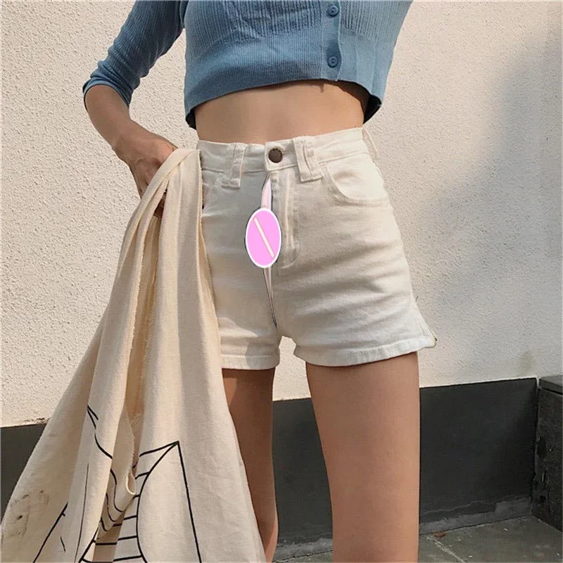 Invisible Open Crotch Ripped Jeans Women Mini Shorts Outdoor Sex Pants Lady Summer Exotic Hotpants Boyfriend Casual Streetwear