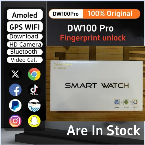 DW100 Pro Smartwatch control de desbloqueo de huellas dactilares reloj inteligente 256GB almacenamiento ROM descarga gratuita aplicación WIFI GPS WIFI 2,29 pulgadas Amoled