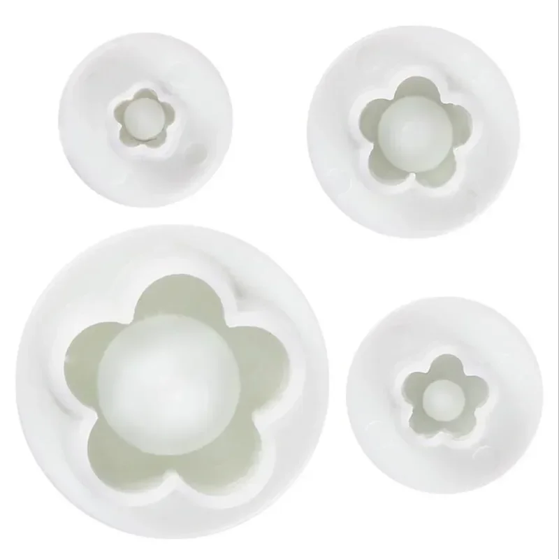 4Pcs/Set Plum Blossom Flower Plunger Fondant Cutter Sugarcraft Cake Decorating Tools DIY Cookie Stamper Baking Accessories Round