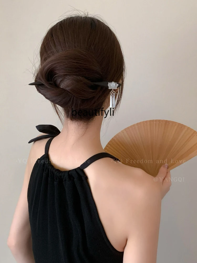 Ancient Chinese Style Lotus Sandalwood Hairpin Women's National Style Updo Hair Clasp Cheongsam Han Costume Hairpin Accessories