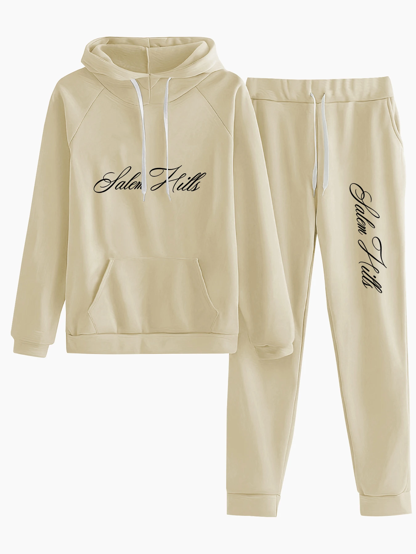 European and American Retro Style Letter-Printed Loose Oversized Hooded Sweatshirt for Women, a Must-Have for Autumn and Winter, Fleece-Lined and Thickened, European and American Trendy Style for Couples, Long-Sleeved Regular Fit, Machine Washable, Durable, Skin-Friendly and Soft, Slimming and Flattering, Casual Versatile Item, Date Night Outfit, Practical and Beautiful Hooded Design, Sweatshirt and Jogger Pants Two-Piece Set, Women's Clothing