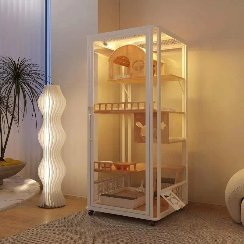 2026 Luxury Modern Panoramic Cat Villa Large Tall Cat Condo with Wood Snap Button for Multiple Cats