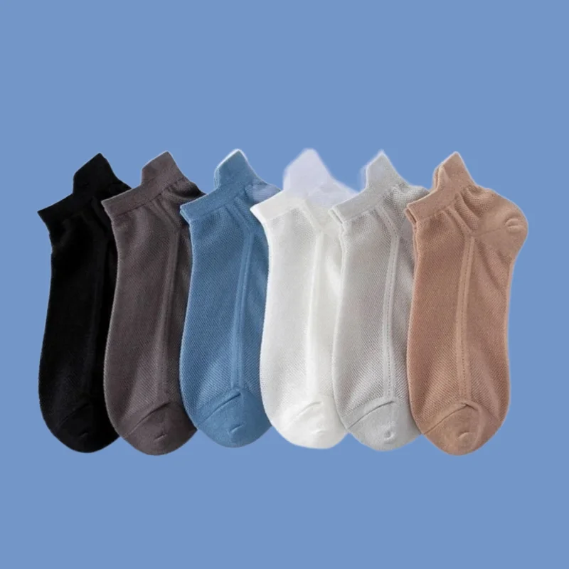 6/12 Pairs Summer Mesh Bottom Deodorant Sweat-Absorbent Sports Comfortable Breathable Cotton Shallow Mouth Men's Boat Socks