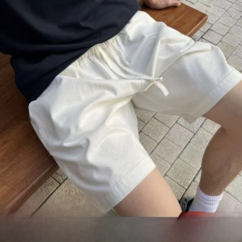 retro-japanese-style-men's-cotton-linen-shorts-summer-skin-friendly-comfortable-breathable-elastic-waist-straight-casual-pants