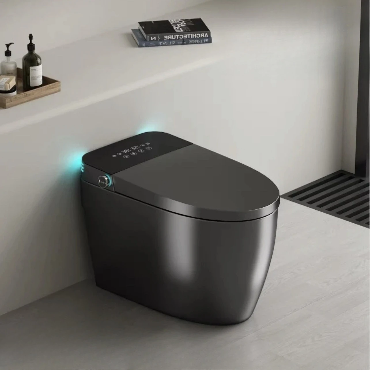 

Серый умный унитаз Gun Grey Встроенный автоматический откидной пенопластовый экран Брызгозащищенный унитаз без ограничения давления воды