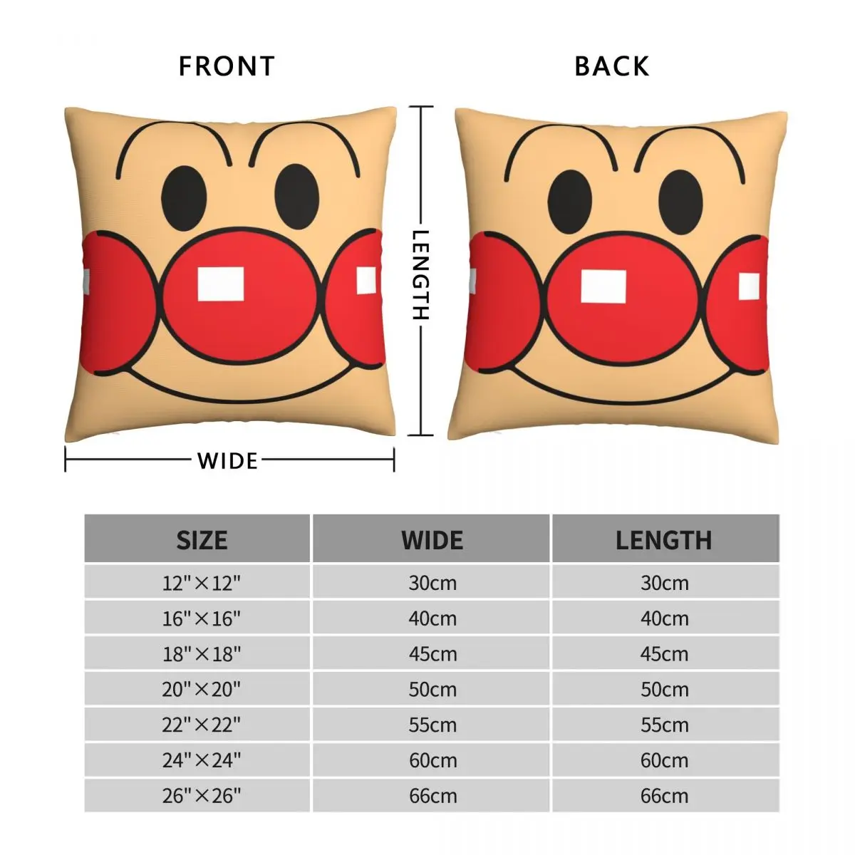 Anpanman Square Pillowcase Polyester Linen Velvet Pattern Zip Decor Throw Pillow Case Sofa Seater Cushion Cover