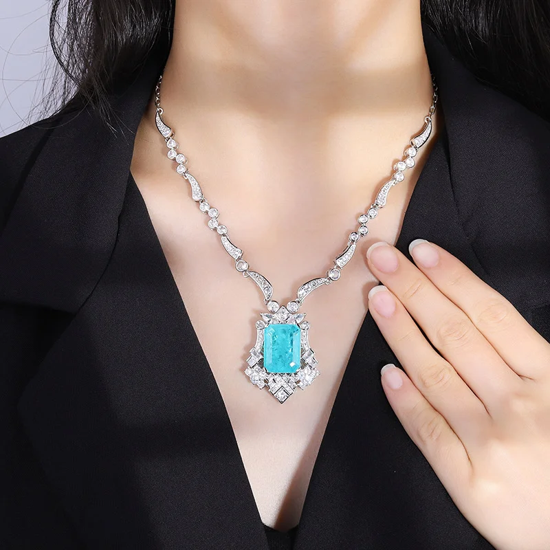 Luxury brand genuine real jewels Tiktok New Emerald Women's Palla Blue Collar Chain Pendant Adjustable Dinner Necklace high qual