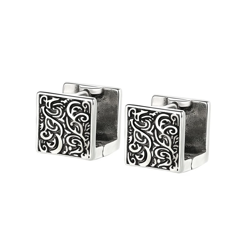 KOFSAC Trendy Thai Silver Square Hoop Earrings For Women Chic Plant Pattern Earring Personality Jewelry
