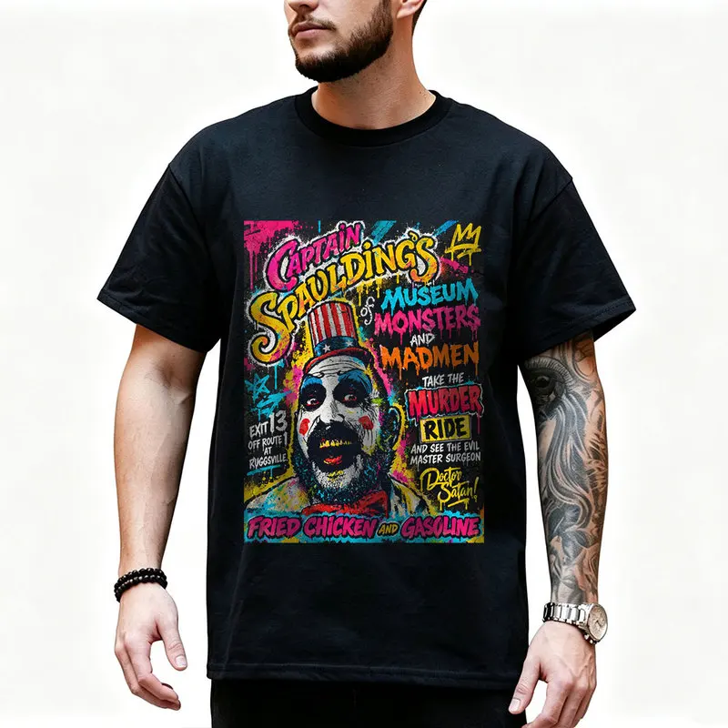 House Of 1000 Corpses Horror Movie Captain Spaulding Halloween T Shirt 0425 Men's 100% Cotton Crew Neck Tee Shirt Clothes S-6XL