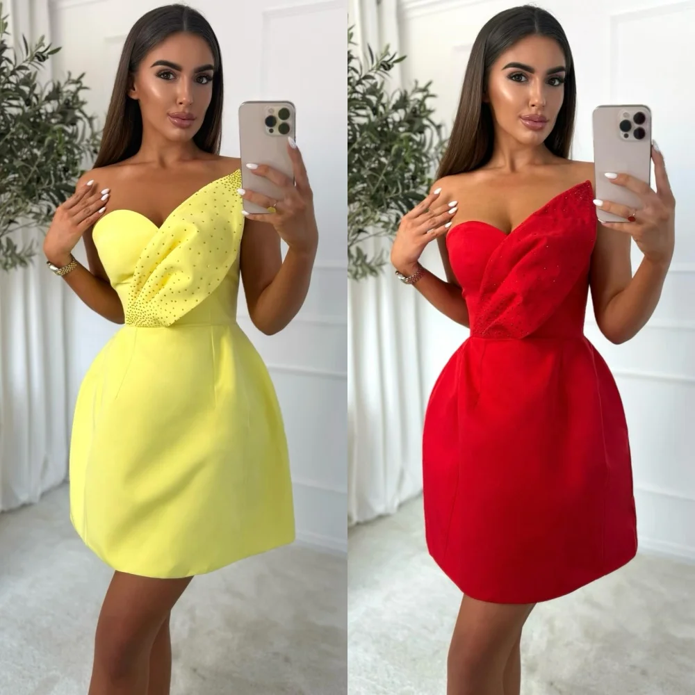 

Customized Fashion Sexy Jersey Pleat Beading A-line Sweetheart Mini Dresses Bespoke Occasion Dresses Modern Style High Quality