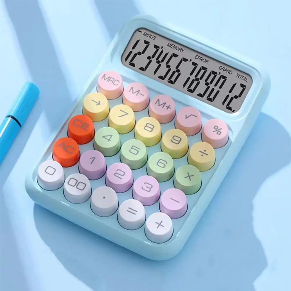 Kalkulator Keyboard mekanis, warna permen, tombol bulat, layar besar untuk kalkulator portabel kantor sekolah rumah