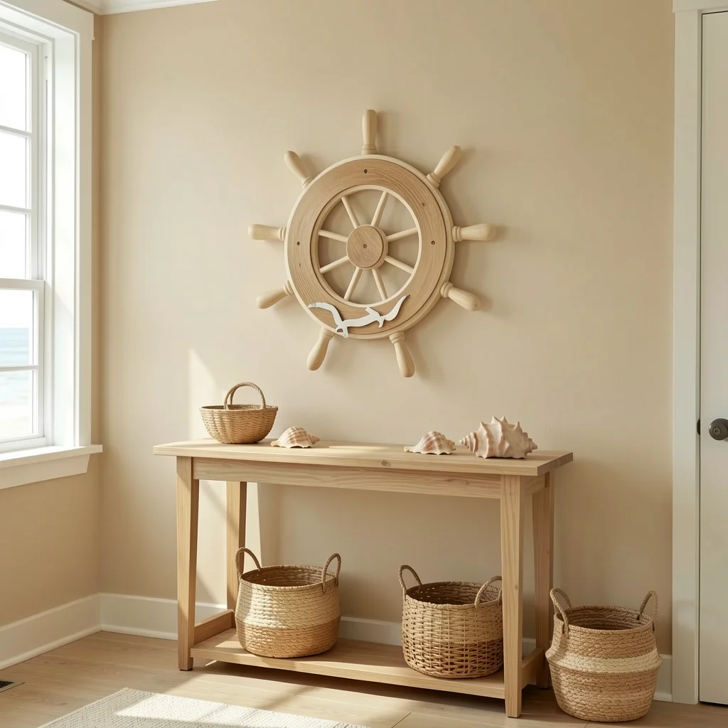 Wooden Ship Wheel Wooden Nautical Wall Hanging Ship Wheel Wall Decor Hand Painted Marine Decoration For Entryway Bedroom Dining