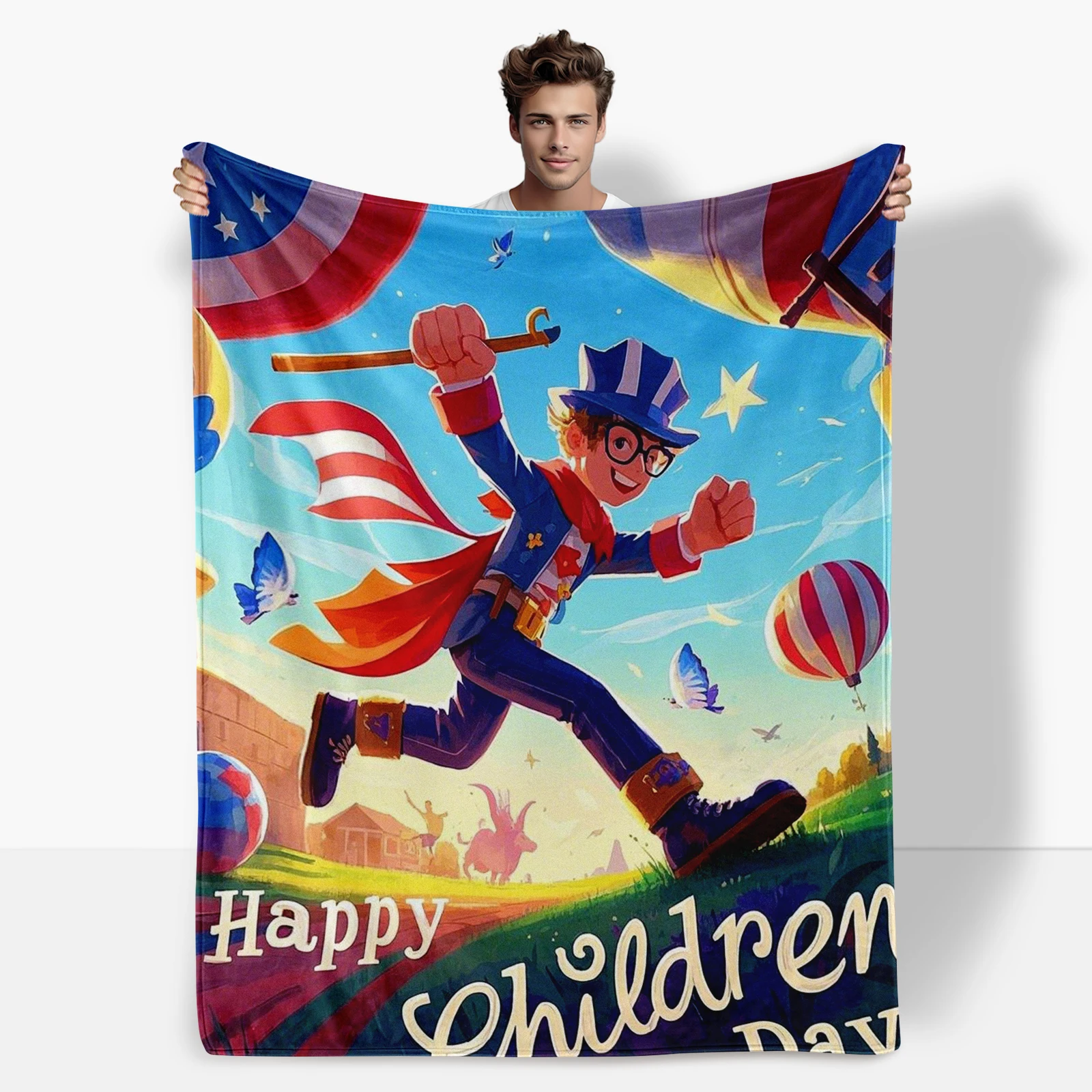 High Quality Cartoon Children Running Pattern Blanket Thoughtful Gift For Childrens Day Stimulates Imagination And Comfort