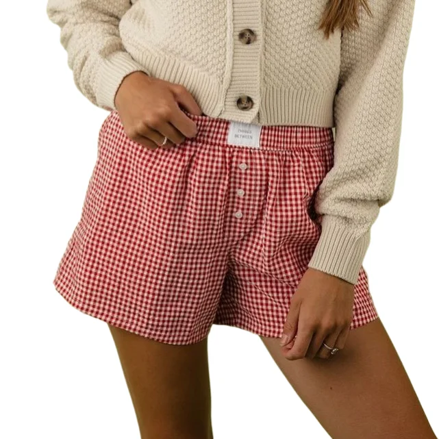 

Women s Y2K Retro Cleanfit Plaid Print Elastic Low Waist Button Front Aesthetic Loungewear Loose Shorts Boxers Streetwear
