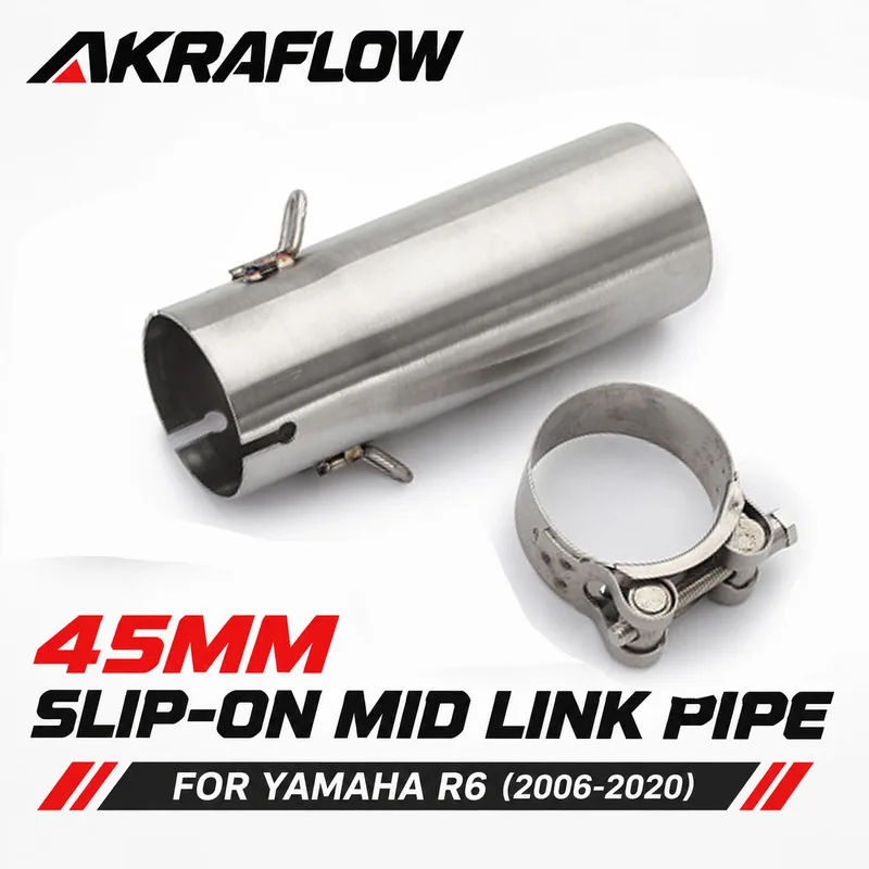 45MM Stainless Steel Slip-On Mid Link Pipe for Yamaha R6 YZF-R6 2006-2020 Motorcycle Exhaust Muffler Modified Replacement Part