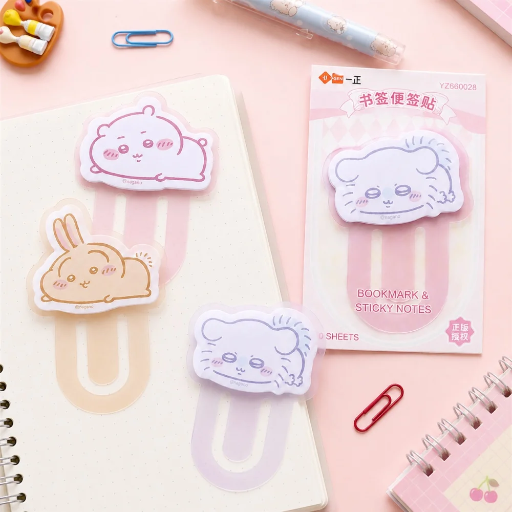 Genuine Chiikawa Bookmark and Sticky Notes 40 Sheets Usagi Hachiware Cute Memo Pad for Books Planner Notebook Desk Use Gifts