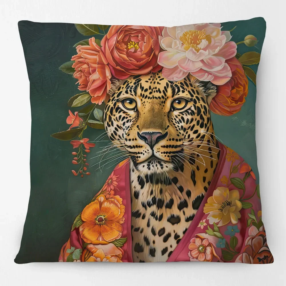 European Leopard Raccoon Peacock Cock Floral Victorian Animals Portrait Poster Cushion Covers Sofa Pillowcase