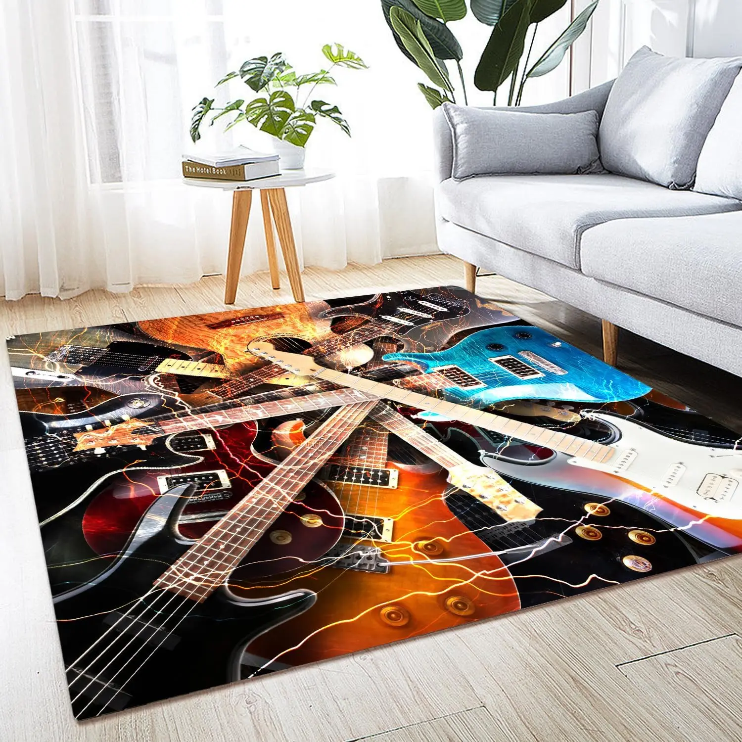 Electric Guitar Area Rug Musical Instruments Rock Band Art Carpet For Living Room Bedroom Home Decor Music Lover Gift