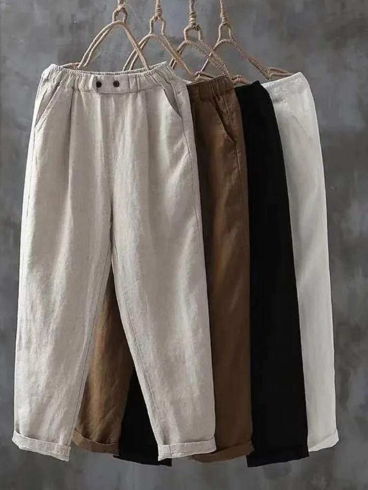 Fashion Elegant Women Pants Cotton Linen High Waisted Harun Long Pants Casual Elegant Loose Pant