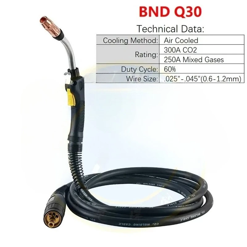 Bnd Btb Q30 Air Cooled Soldering Wholesale 300A Mig Welding Torch Euro Connector Copper Cable Spare Part