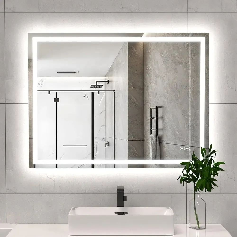 48x36 Inch LED Vanity Mirror with Front and Back Lighting, Wall-Mounted, Dimmable, 3K-6K Temperature, Tempered Glass