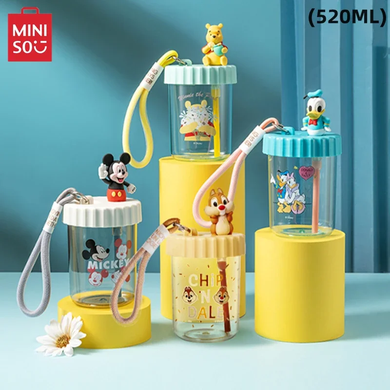 MINISO Disney Series Lift Rope Suction Plastic Cup Animation Alien Pooh Bea Beverage Juice Water  Children's Toy BirthdayGift