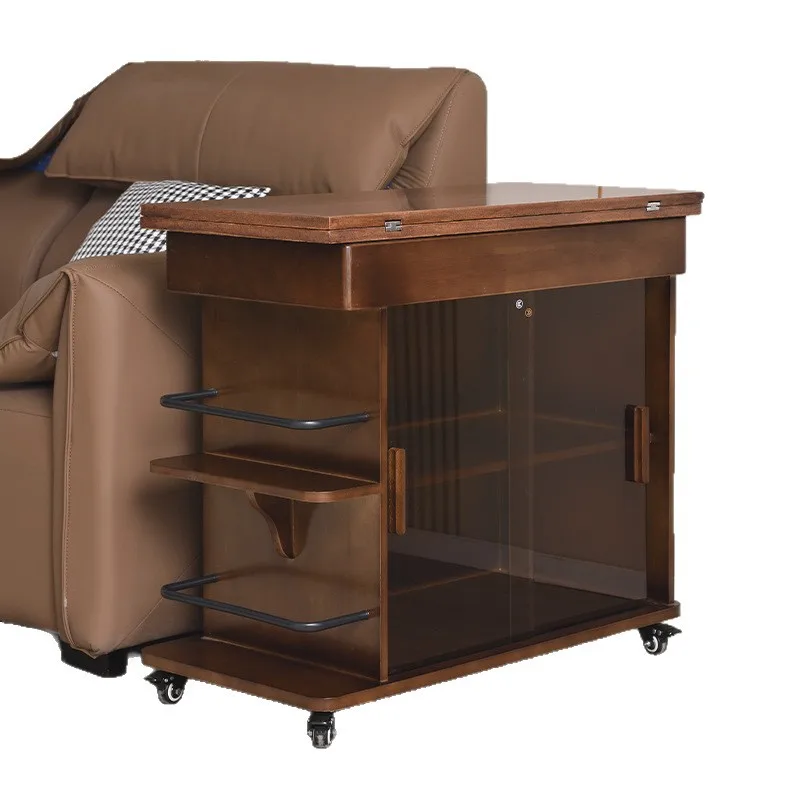 

Solid wood sofa side cabinet edge few movable foldable tea table tea table living room household trolley multi-functional