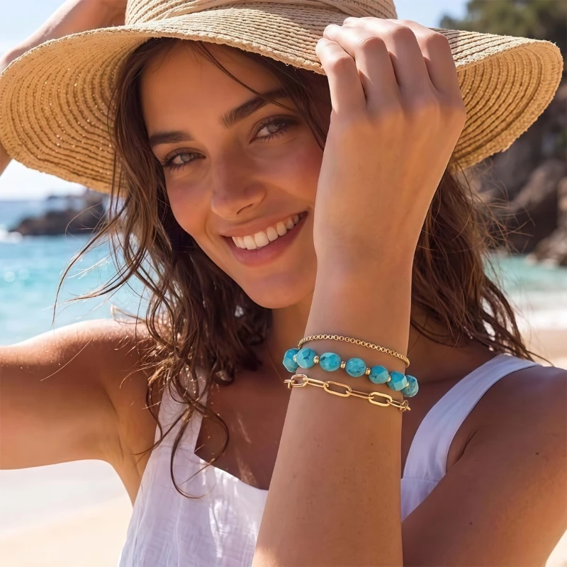 CORD Adjustable Natural Stone Bracelet Jewelry with Spring-Ring Clasp, Extension Chain and Distinctive Bead Pattern Wristband