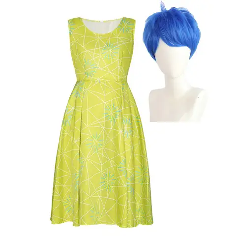 Set Costume Cosplay da Donna Adulta Inside Out con Parrucca Blu Joy