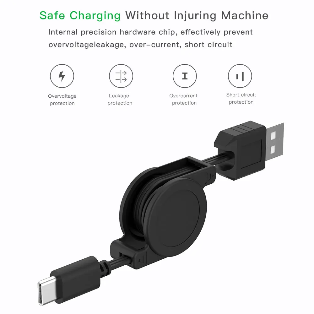 Nku USB A To Type C Portable Charge Data Line Retractable Type-C Charging Telescopic Cable for Samsung S8 Huawei Xiaomi Phone