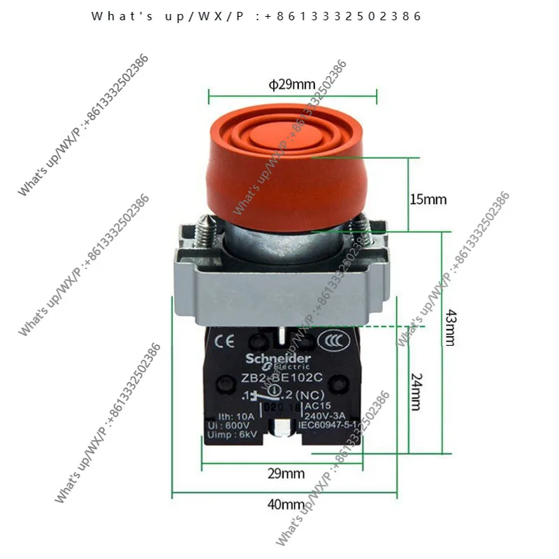 

10Pcs XB2B green and red switch button with cover 1 normally closed waterproof self-reset metal button switch