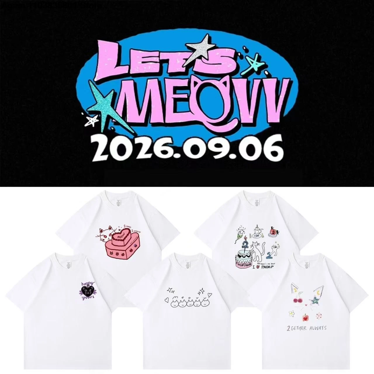 MEOVV 2nd Anniversary Merch Member Short Sleeve T-Shirt, Pure Cotton, Loose Summer Top with Graffiti Print
