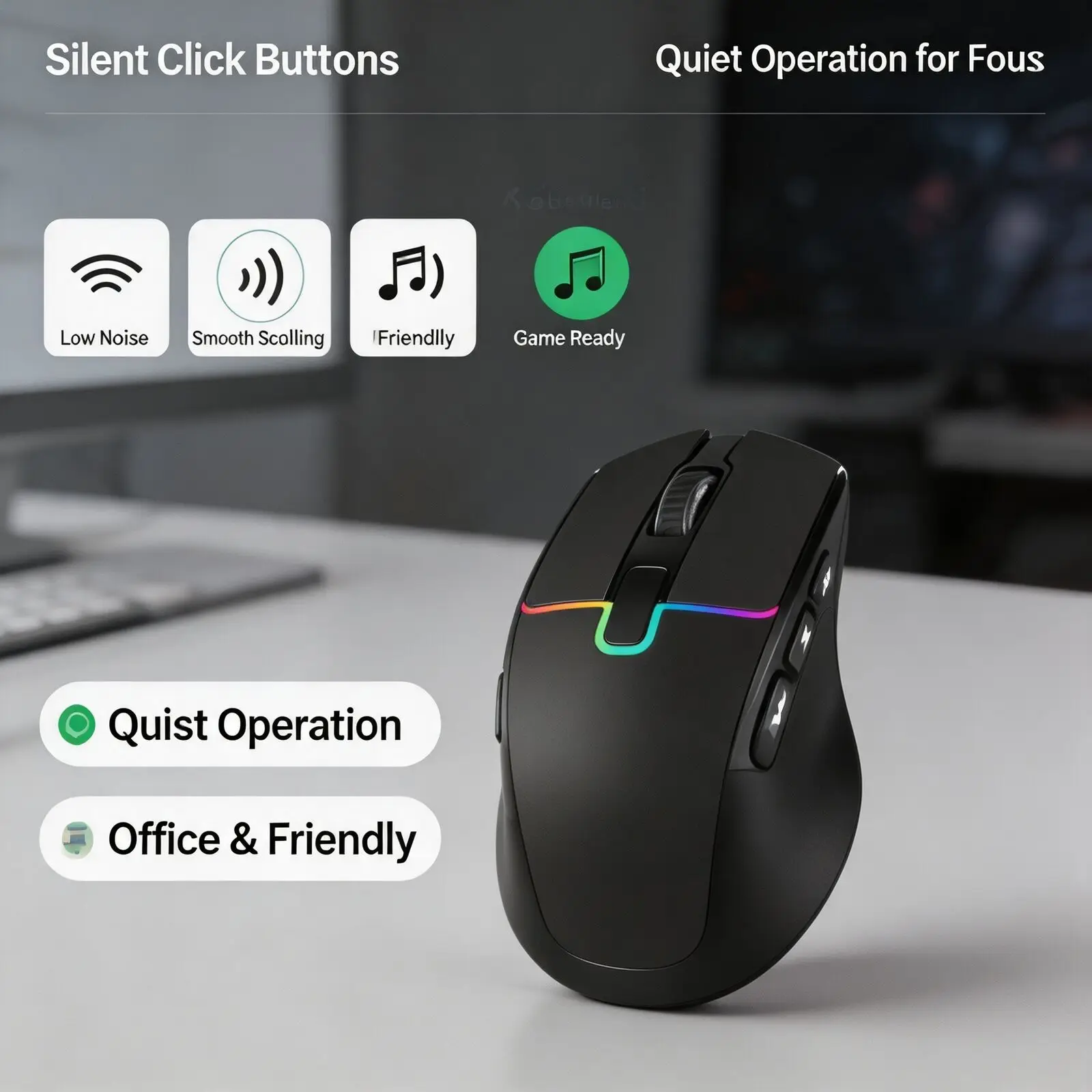 Rechargeable RGB Mouse 2.4G Wireless Bluetooth Dual Mode 6Keys Ergonomic 6400DPI Type-C USB Charging For Laptop PC Office Gamer