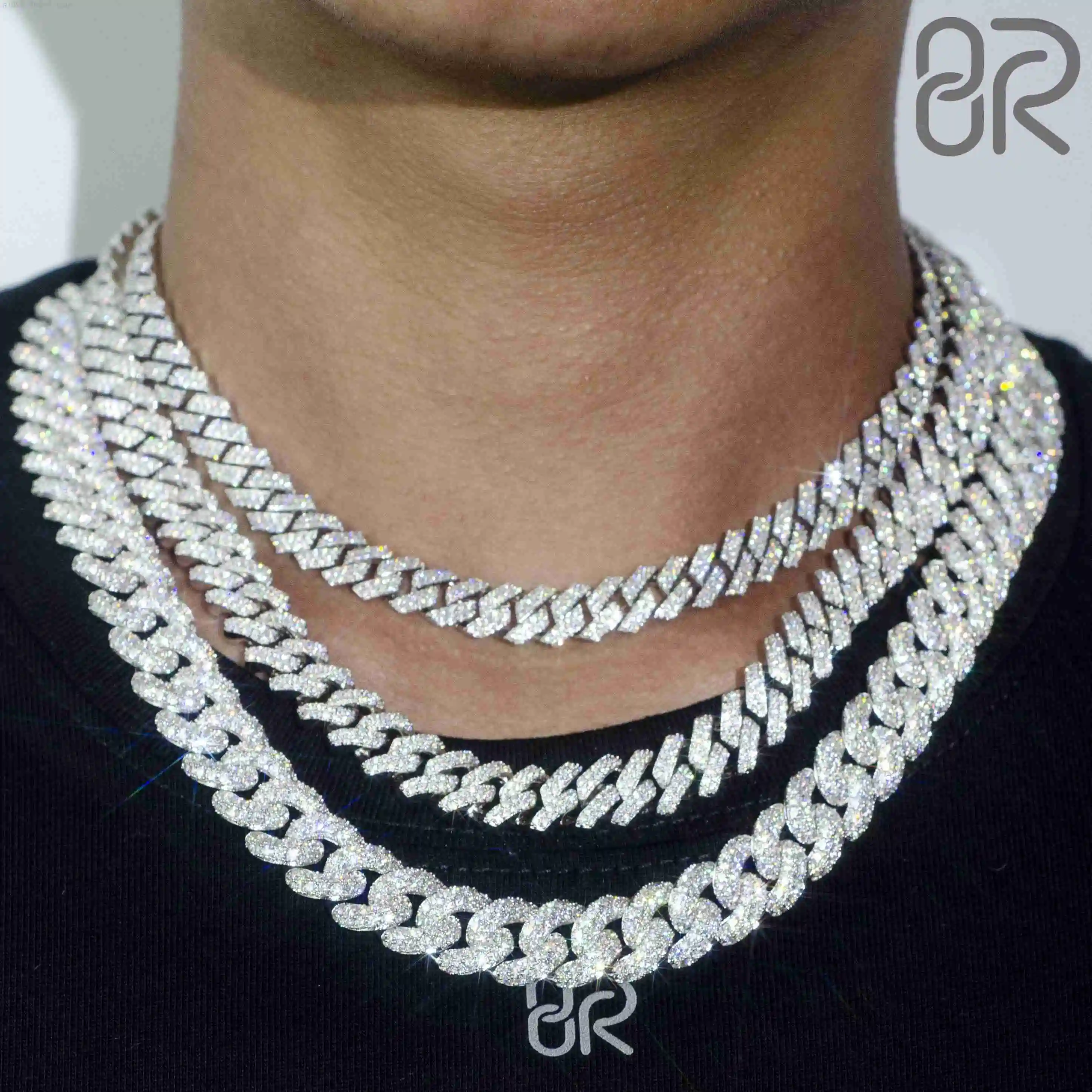 

Wholesale 14mm Vvs Moissanite Cuban Chain Hip Hop Style Round Brilliant Cut Gold Plated 925 Silver Cuban Link Necklace