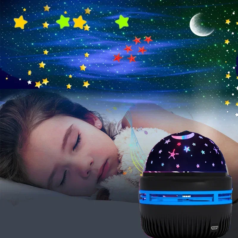 Family Party Rotating Stage Lights Galaxy Projector Starry Sky LED Black Night Light Planetarium Children Bedroom Starlight