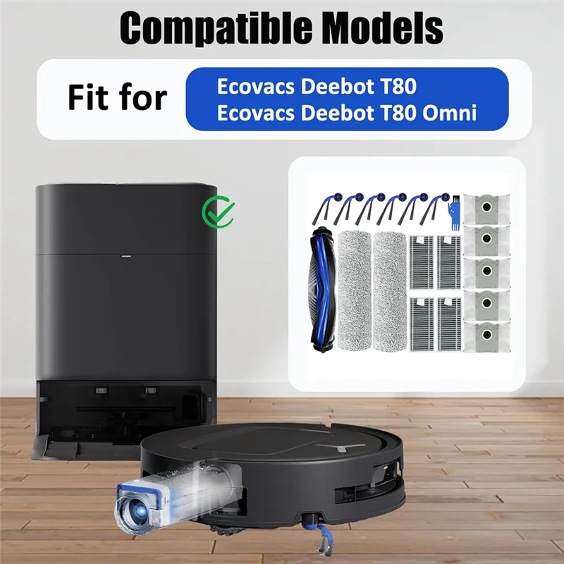 ABUD-Vacuum Parts For Ecovacs Deebot T80 Omni / T80 Robot Vacuum Parts Brush Filter Set