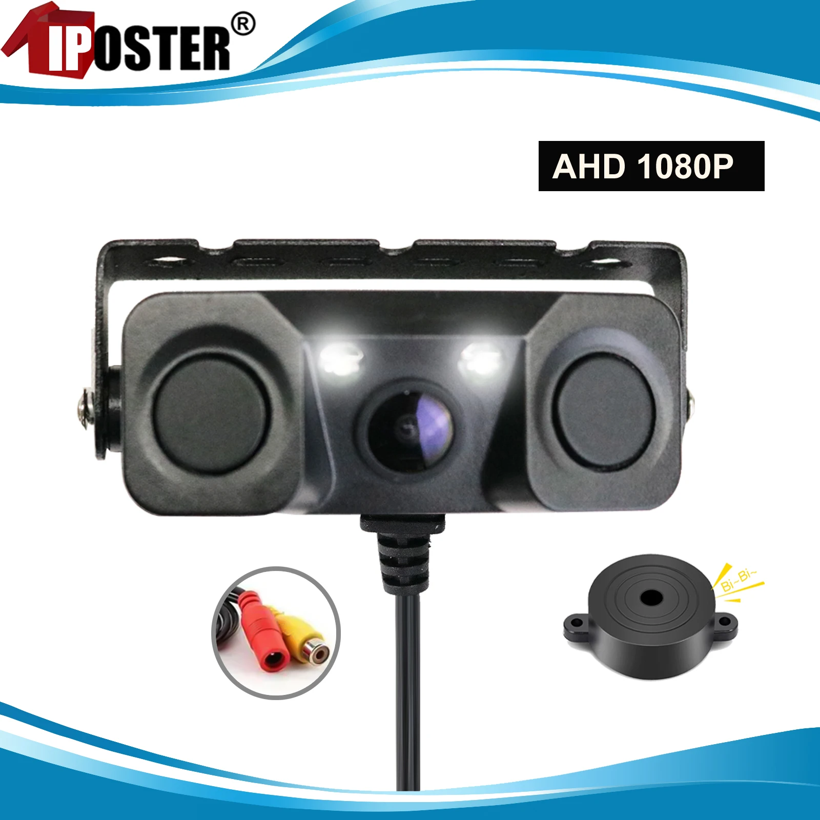 

iPoster 3-In-1 1080P AHD Backup Camera with 2 Parking Radar Sensor Beeper Night Vision Waterproof PAL For AHD Monitor Car Stereo