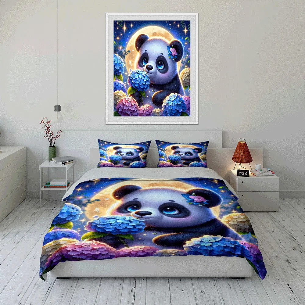 Cute Panda-Themed Floral Collection Exquisite three-piece bedding set gift for kids and adults
