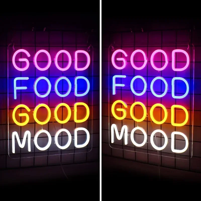 

Хорошая еда, неоновая светодиодная вывеска Good Mood, настенный декор, неоновая вывеска с питанием от USB, подходит для закусочного бара, ресторана, быстрой еды