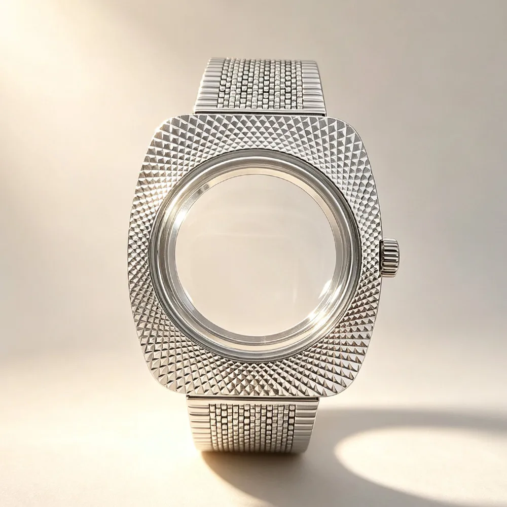 Mod NH35 Case Double Domed Glass Pattern Carving Watch Case For NH34 NH35 NH36 NH70 Movement Transparent Back Watch Case
