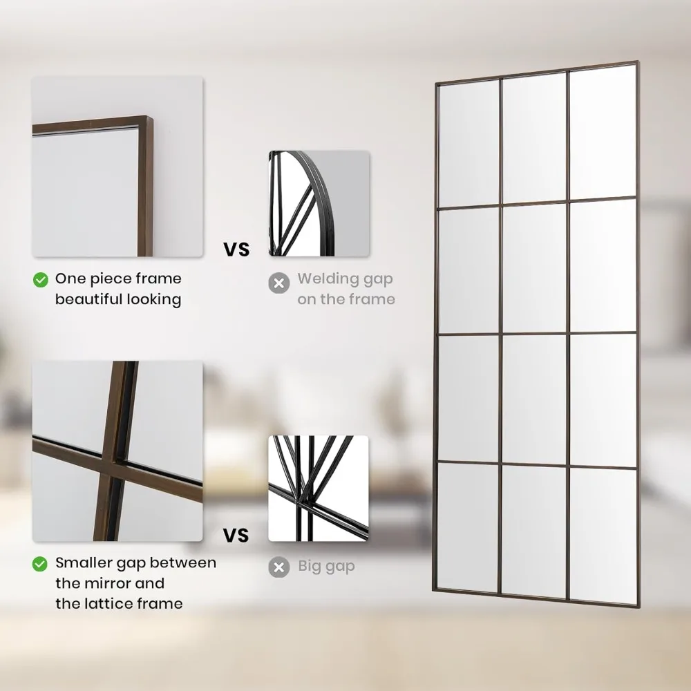 Ganzkörper-Bronze-Kunstscheiben-Spiegel zur Wandmontage, 65 x 24 cm, dekorativer Bauernhaus-Wandspiegel zum Aufhängen am Boden