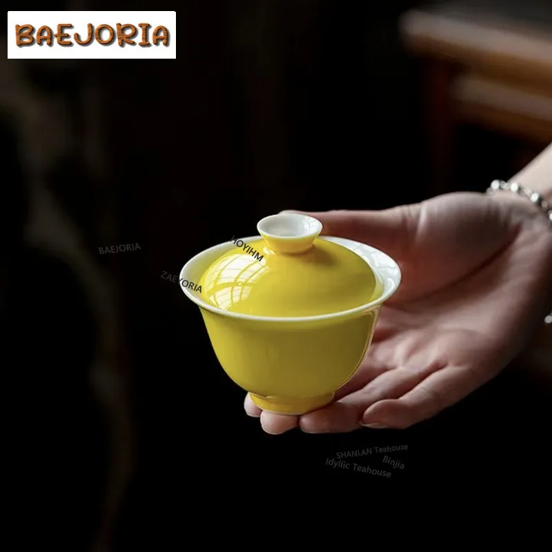 BAEJORIA Lemon Yellow White Porcelain Teaset Complete Set Antique Hand Grasp Pot Tea Ceremony Set Teapot And Tea Cup Set Teaware